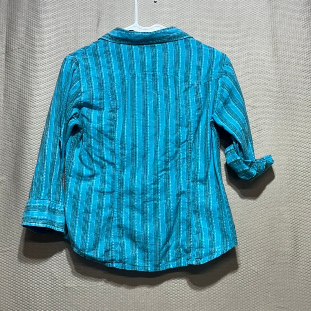 Vintage The North Face A5 Series Kids Teal Stripe Button-Up Shirt Youth Size L - Picture 9 of 9